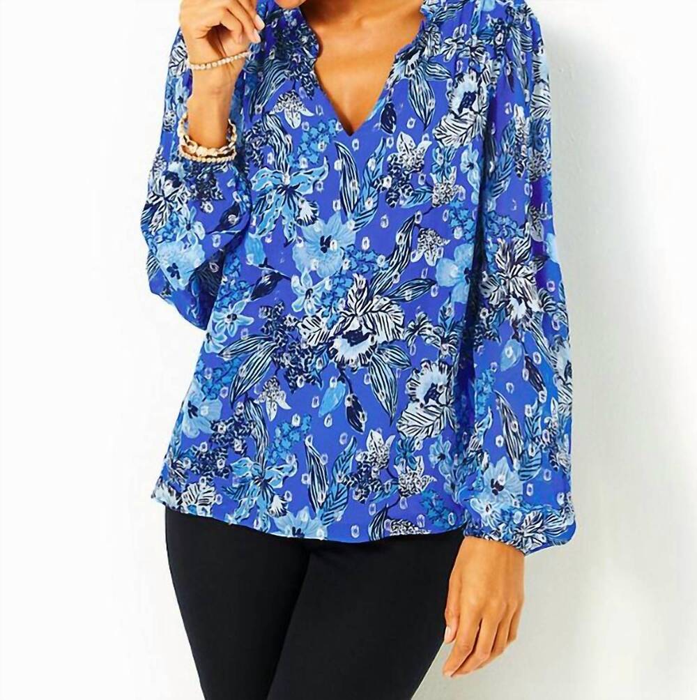 NEW LILLY PULITZER giana long sleeve top in alba blue cruisin together